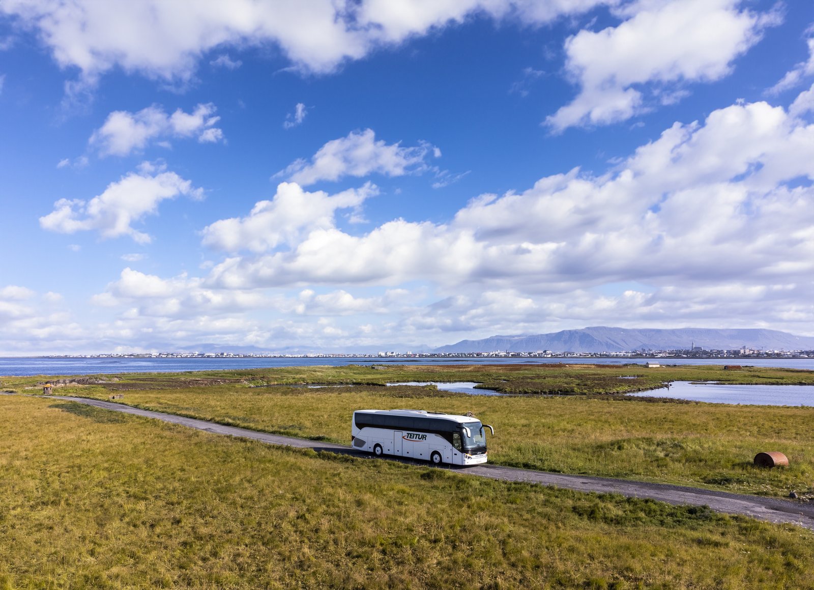 Teitur coach on coastal road near Reykjavik